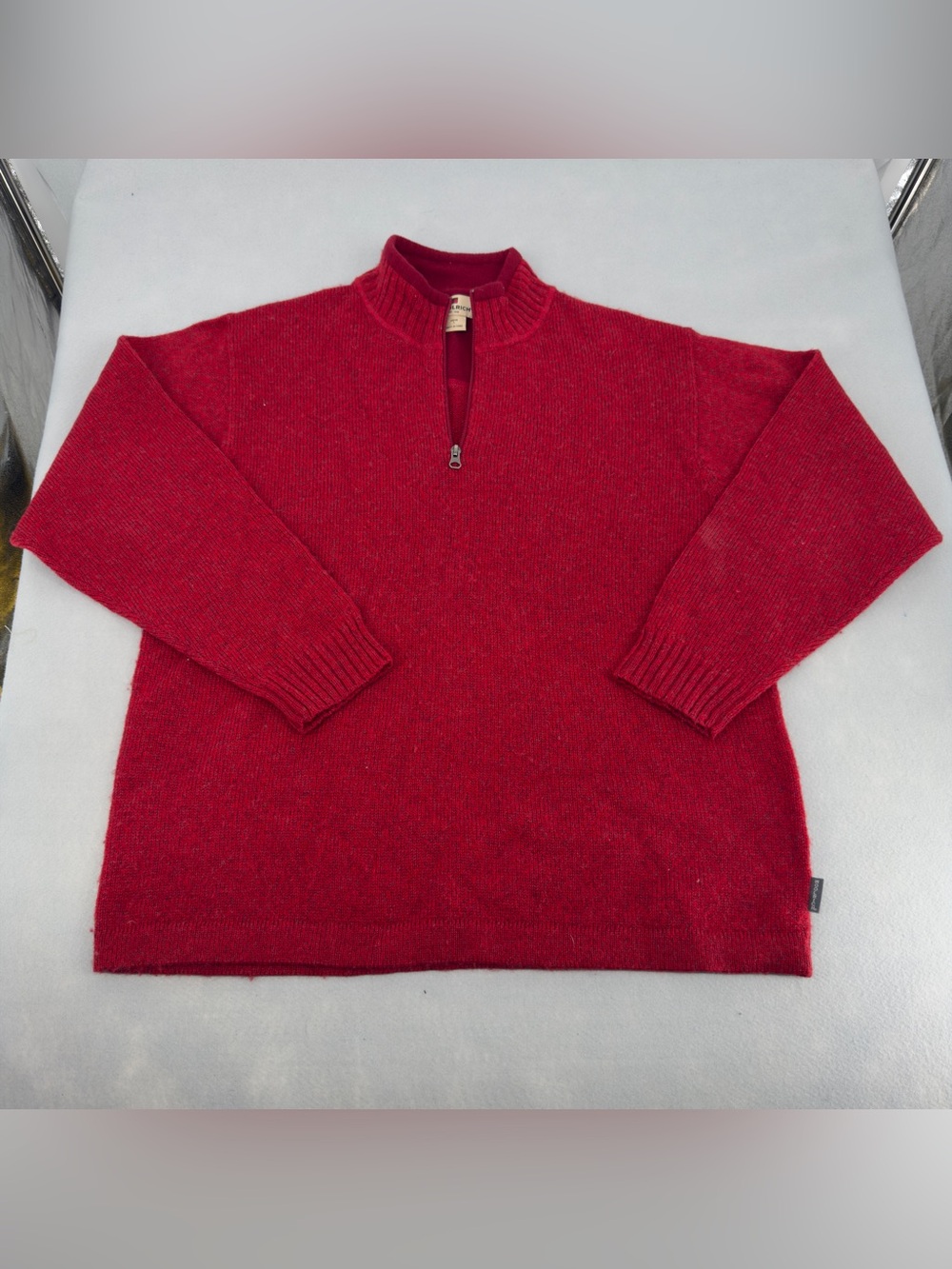 Woolrich Red 100% Wool 1/4 zip Pullover Sweater Large Mens